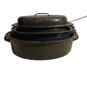 Lot of 3 NESTING ROASTERS 18", 15", and 12" USED TURKEY THANKSGIVING SUNDAY DINN